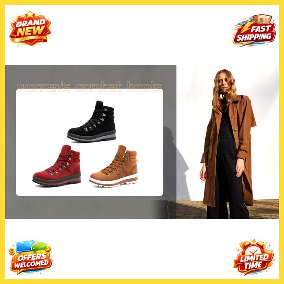 Women's Combat Boots with Side Zipper, Anti-Slip Sole, Warm Lining - Picture 7 of 7